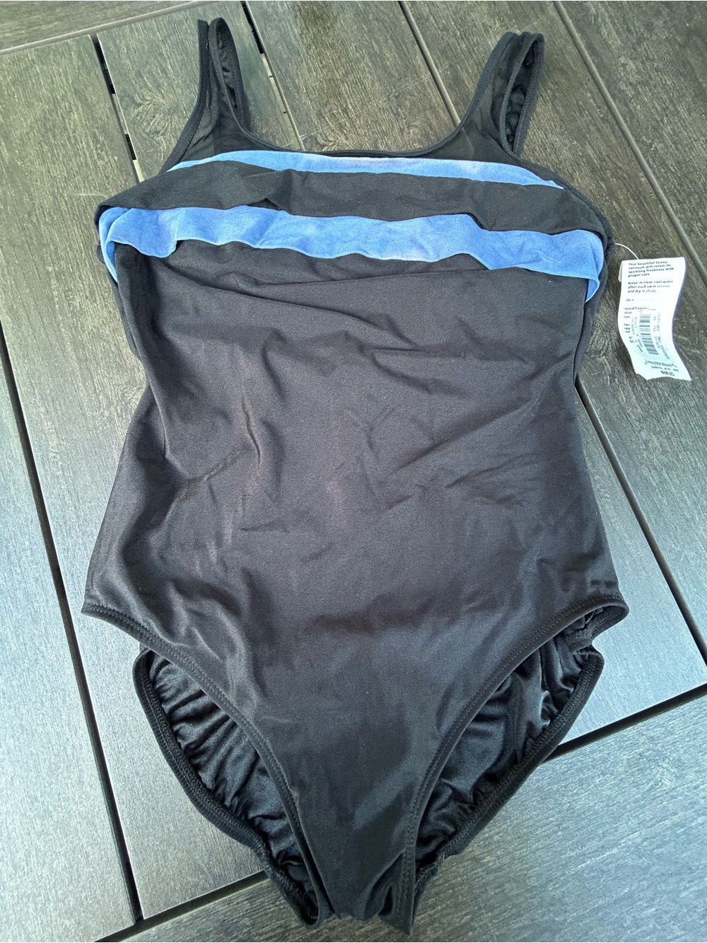 Sirena MeshTrim Black Swimsuit w Blue/Purple Marbled Mesh Trim Accent SZ 16 NWT